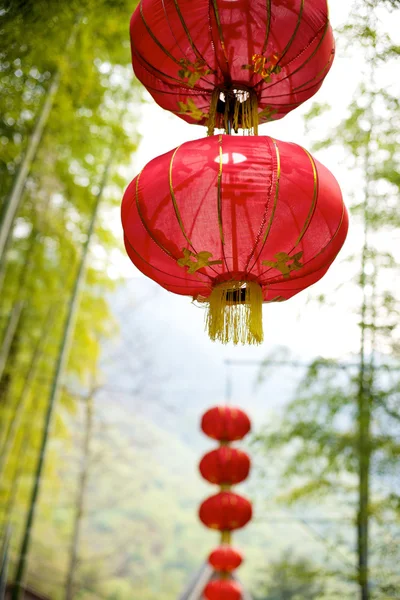 Chinese lantern on bamboo background