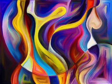 Akışkan soyut formlar suluboya ve boyalı camları andıran canlı boya sanatı tarzında uygulanır.
