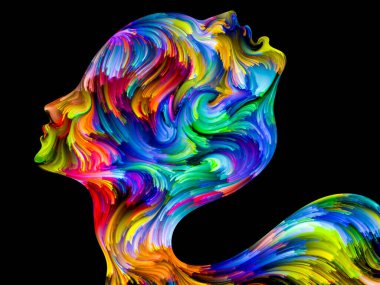 Colors of Unity serisi. Aşk, tutku, romantik çekim ve birlik konularında renkli ve gerçeküstü insan profillerinden oluşan soyut bir tasarım.