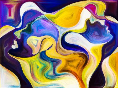 Colors of Unity serisi. Aşk, tutku, romantik çekim ve birlik konuları için renkli ve gerçeküstü insan profillerinin yaratıcı düzenlenmesi