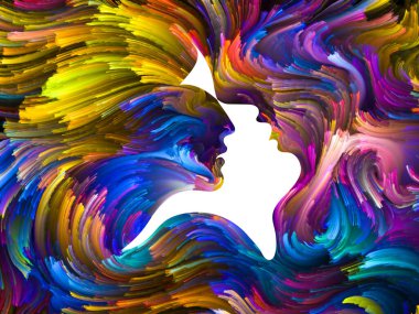 Kader serisi swirls. Canlı renk soyut etkileşimi, ilişki, romantizm ve aşk konusunda kadın ve erkek profilleri.