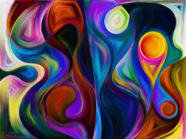 Akışkan soyut formlar suluboya ve boyalı camları andıran canlı boya sanatı tarzında uygulanır.