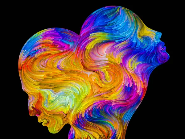 Colors Unity Serisi Renkli Gerçeküstü Insan Profillerinden Yapılmış Tasarım Aşk — Stok fotoğraf