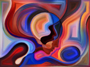 İnsan draması üzerine insan kafalarının canlı tasarımı.