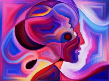 İnsan draması üzerine insan kafalarının canlı tasarımı.