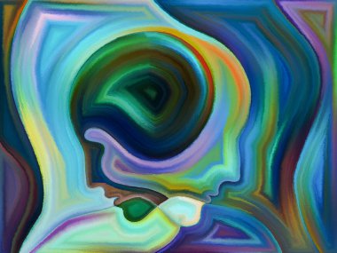 Karma, kader ve kader konularında insan kafalarının soyut tasarımı.