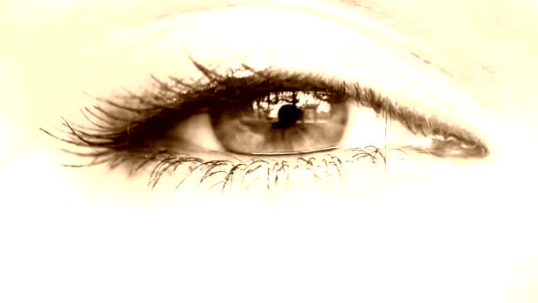 Vrouwen oog openen sepia — Stockvideo