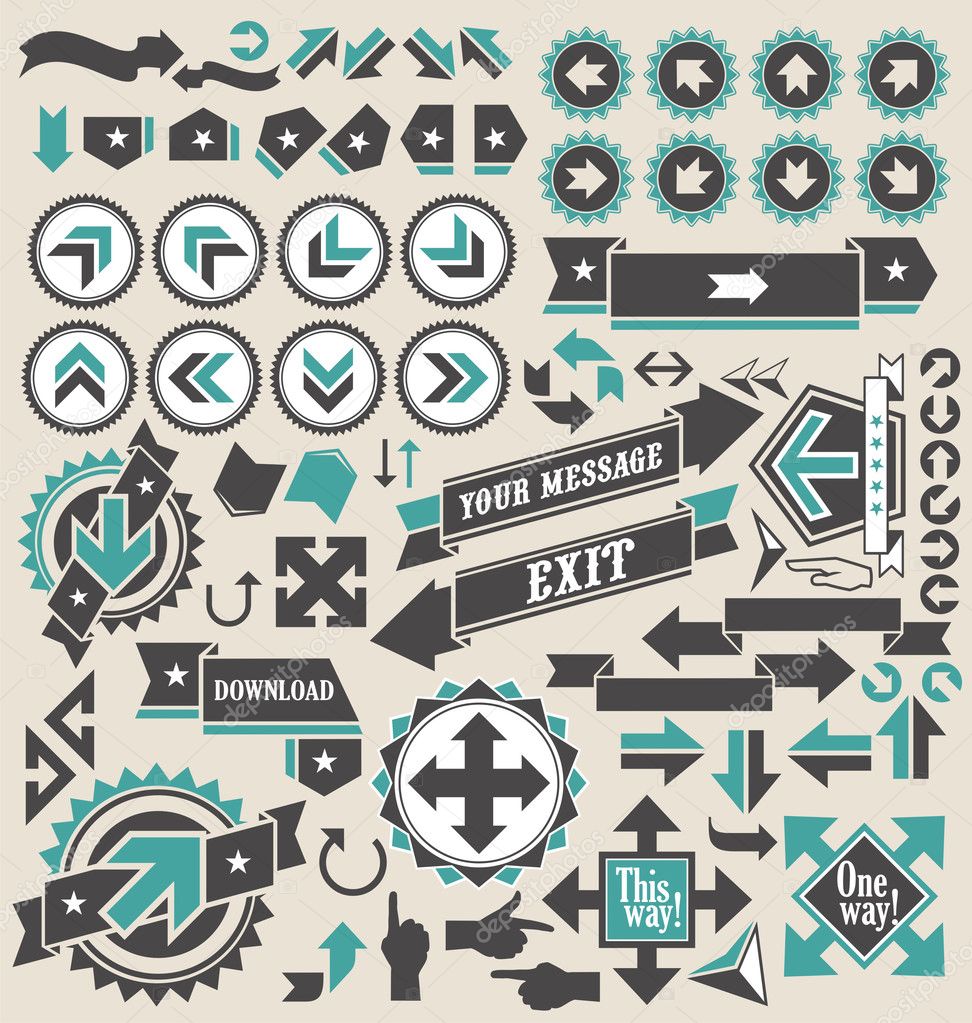 Retro arrows icon set