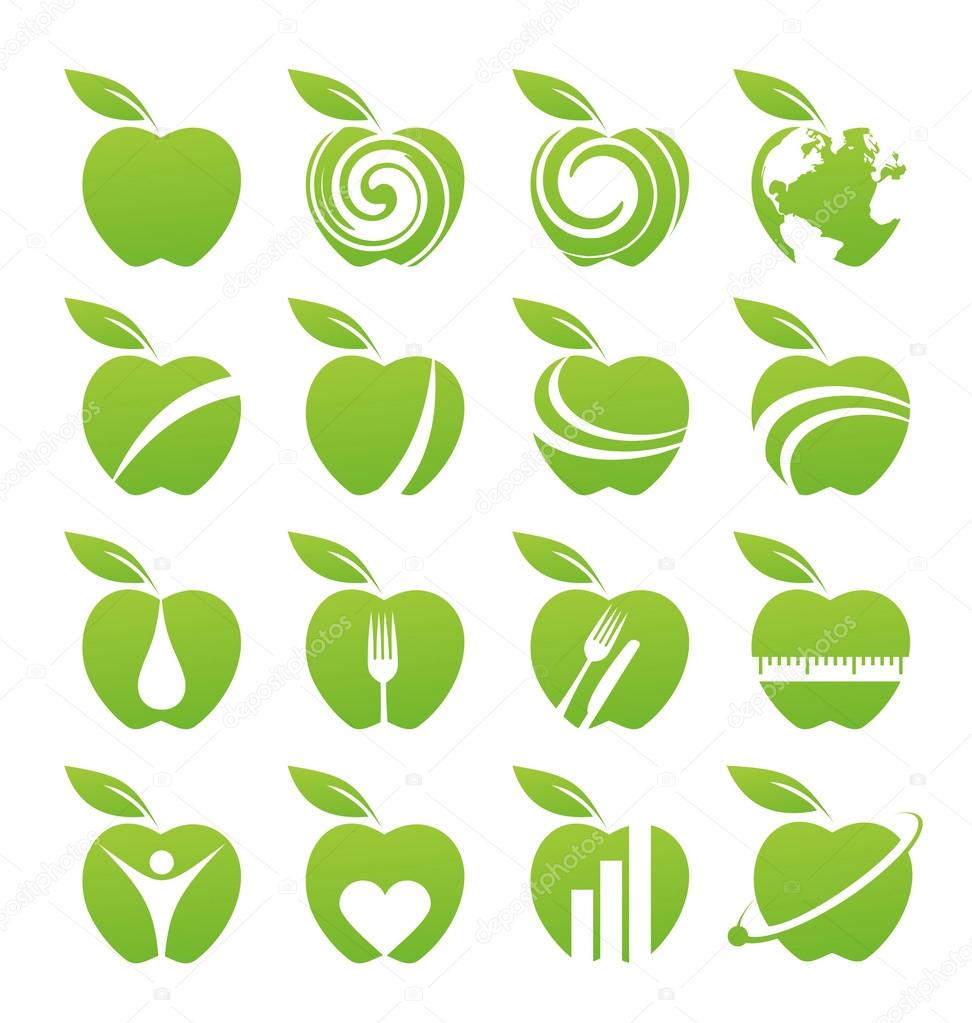 Set of apple icons, logos, symbols and design elements