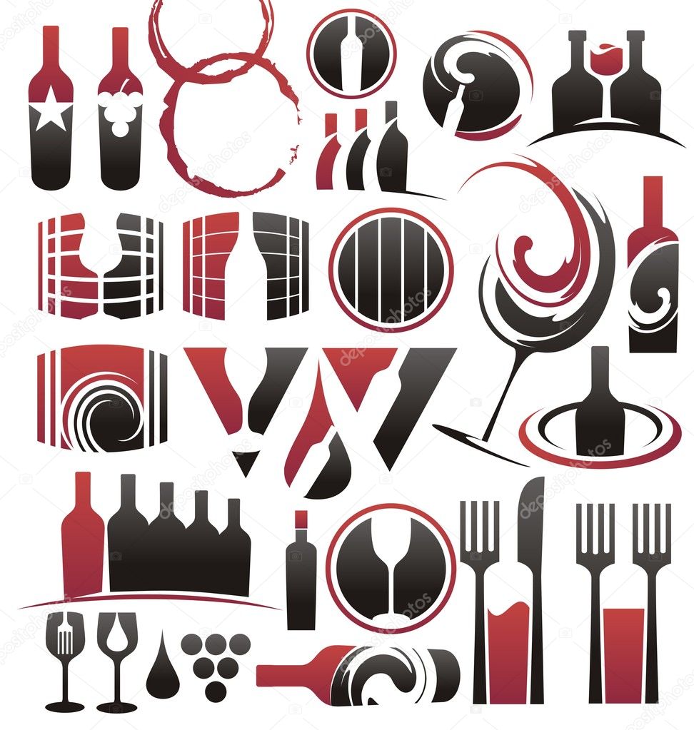 Set of wine icons, symbols, signs and logo designs
