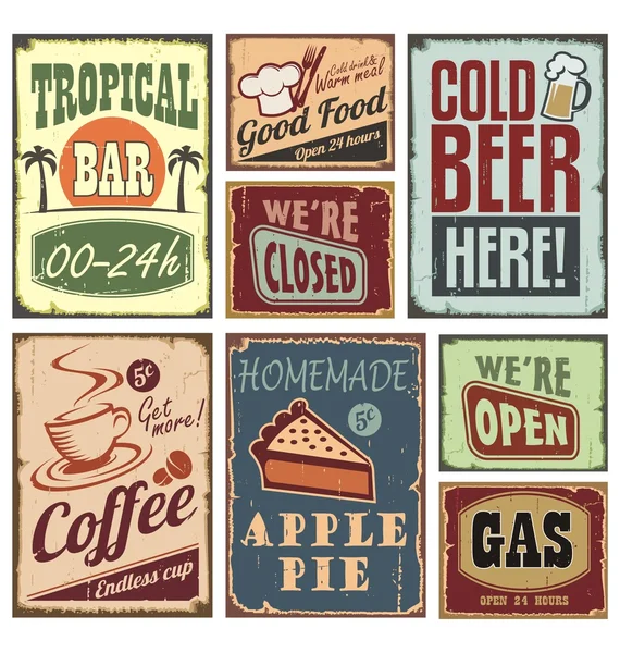 Tin advertising retro signs and posters — Stockvector