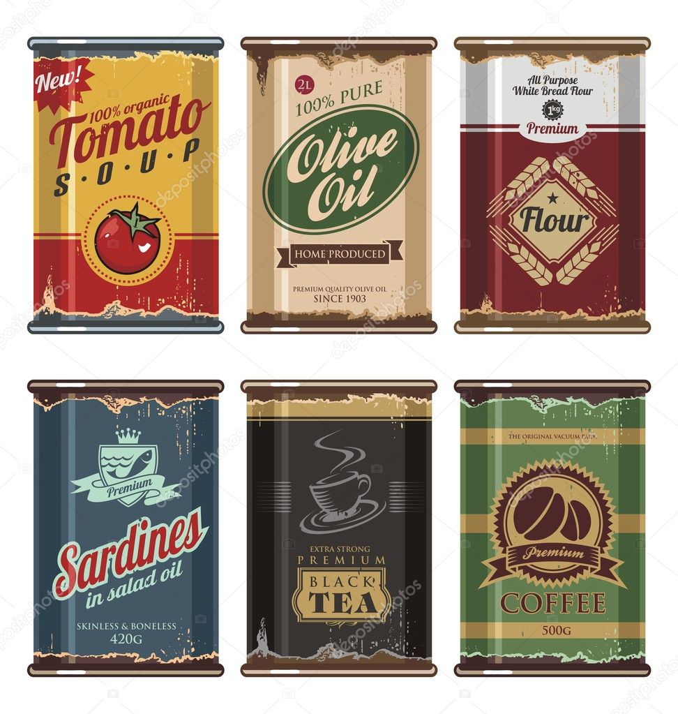 Retro food cans vector collection