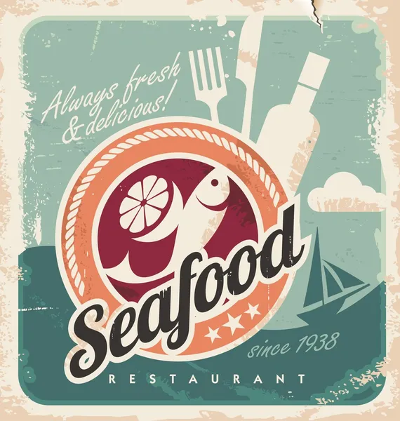 Vintage poster voor visrestaurant — Stockvector