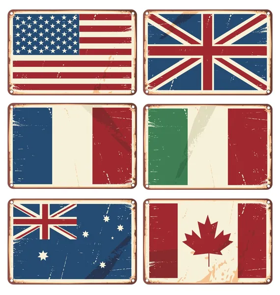 Devlet bayrakları ile retro teneke işaret vektör çizim