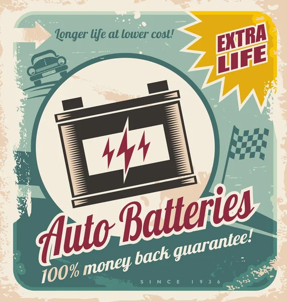 Auto baterías diseño de póster vintage — Vector de stock