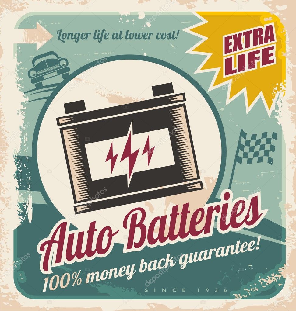 Auto batteries vintage poster design