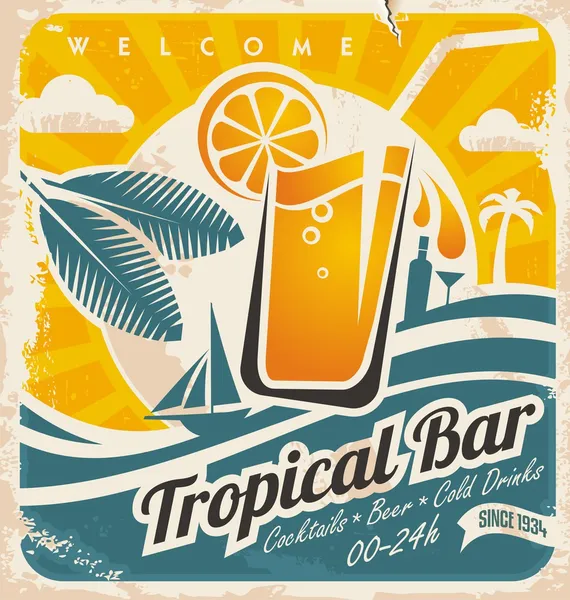 Plantilla de póster retro para bar tropical — Vector de stock