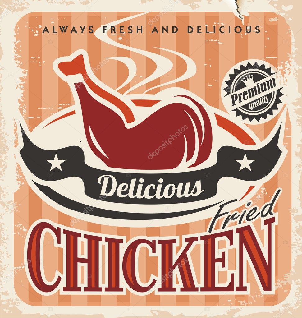 Vintage fried chicken vector poster design