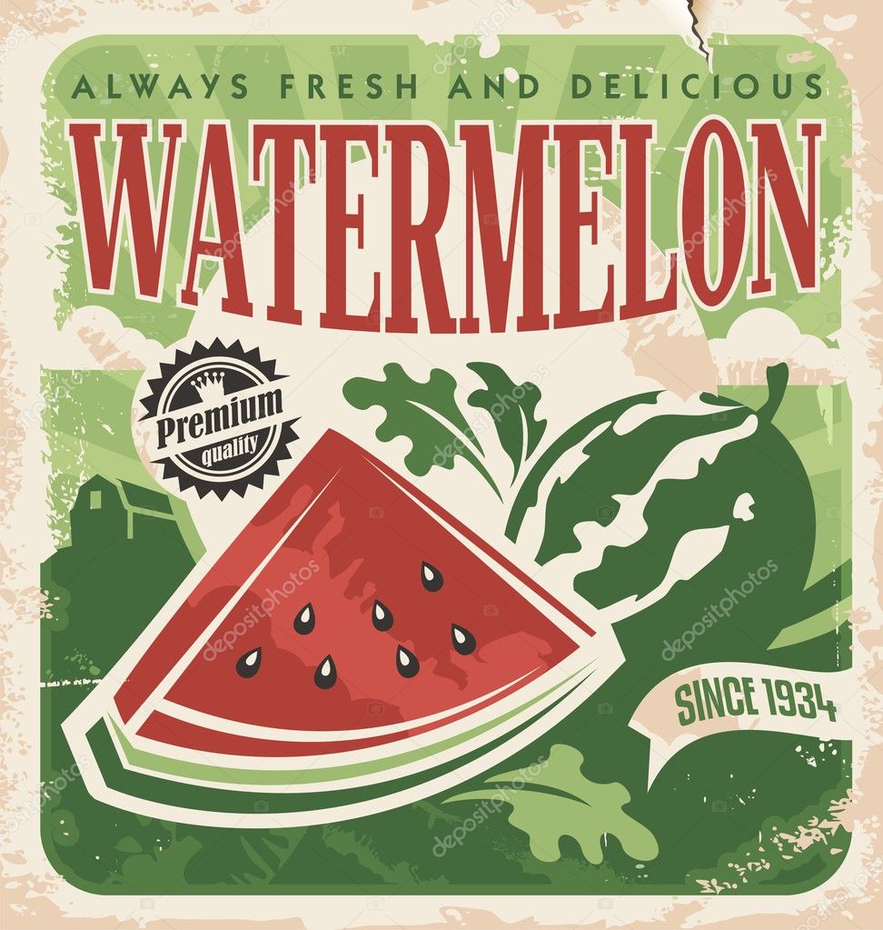 Vintage poster template for watermelon farm