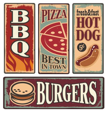 Retro fast food tin signs clipart