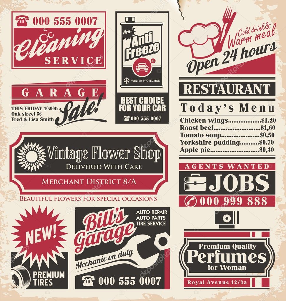 Retro newspaper ads design template