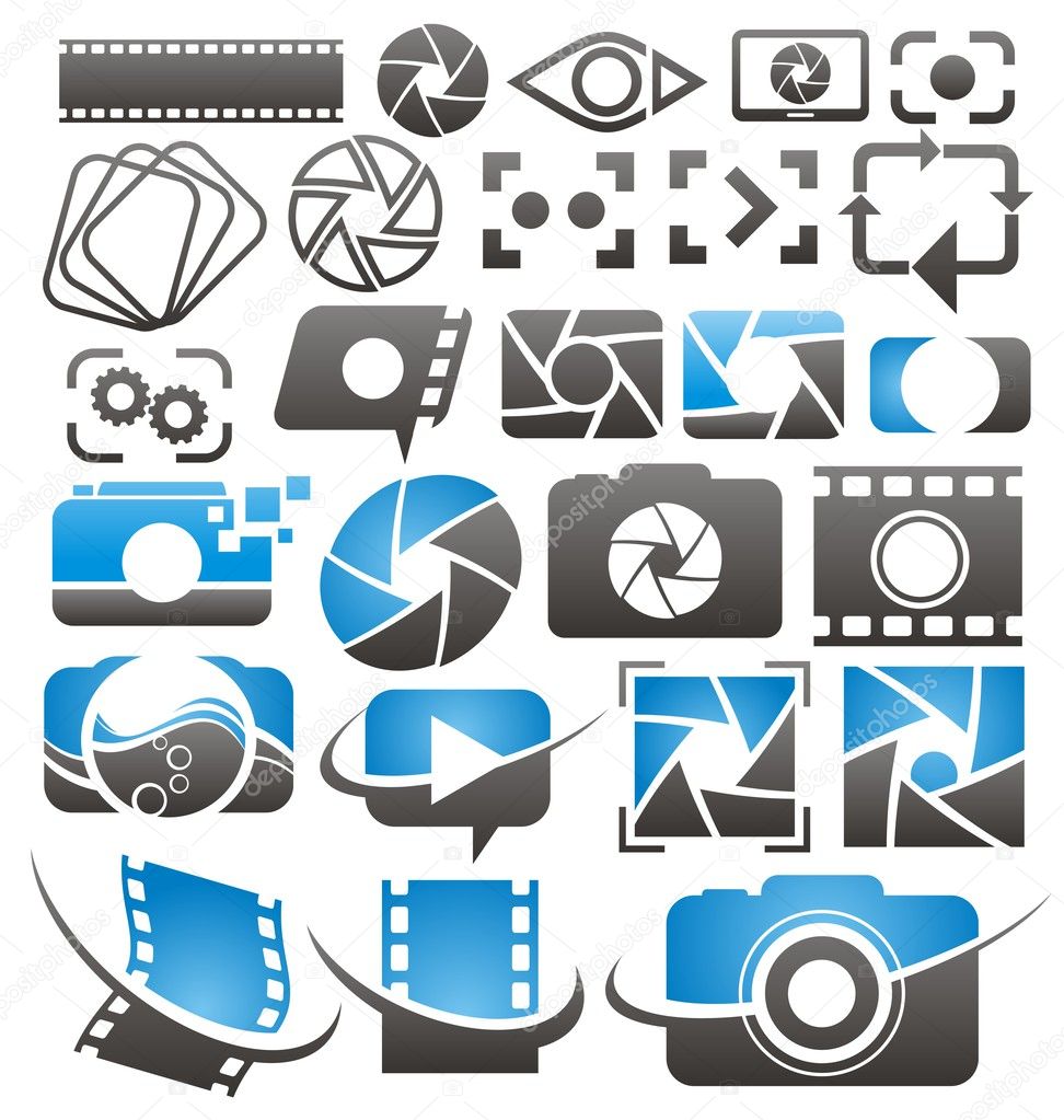 Set of vector photography and video icons, symbols, logos and signs