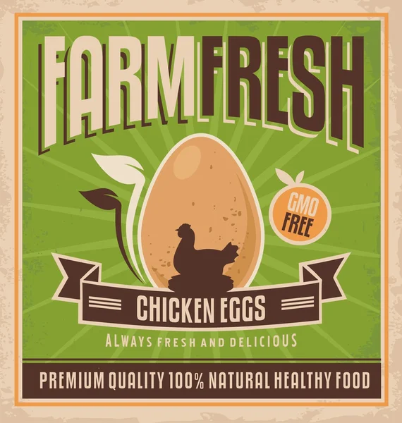 Design de cartaz retro para fazenda de frango — Vetor de Stock