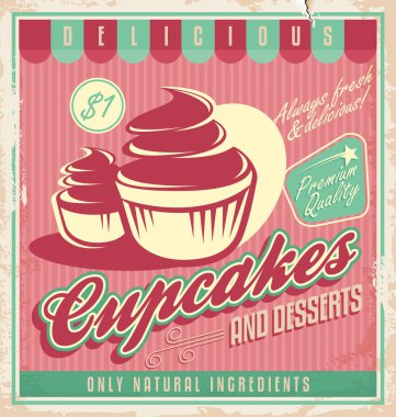 cupcakes VINTAGE poster tasarımı