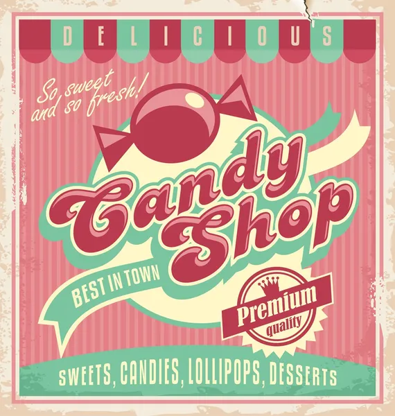 Vintage poster template for candy shop. — Stock Vector