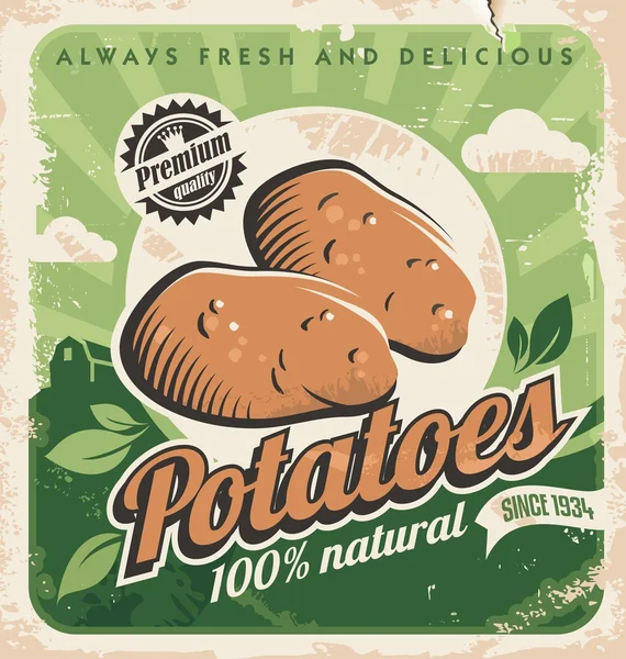 Vintage poster template for potato farm — Stock Vector