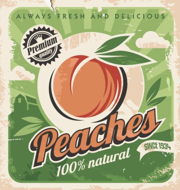Peaches, vintage poster template clipart