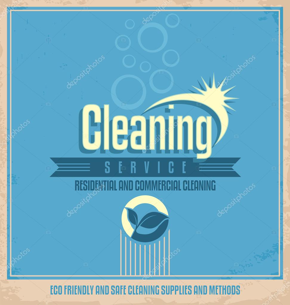 Vintage poster design for cleaning service. Retro vector template for professional residential and commercial cleaning company.