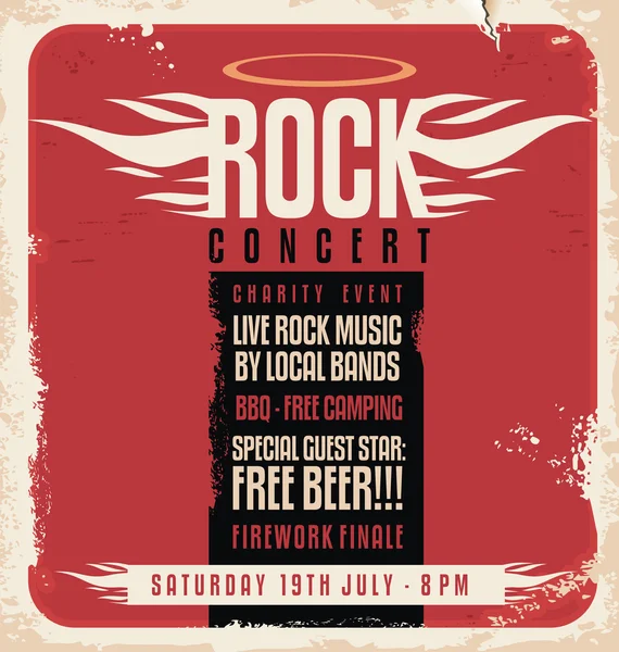 Rock concerto retrò poster design — Vettoriale Stock