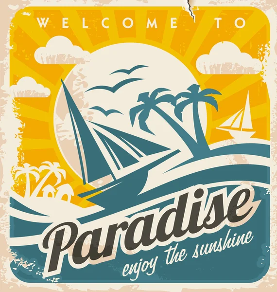 Bem-vindo ao projeto de cartaz vintage paraíso tropical — Vetor de Stock