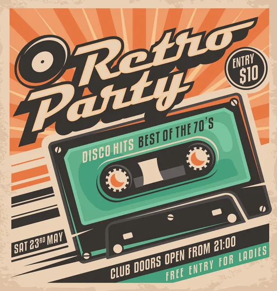 Retro party affisch design — Stock vektor