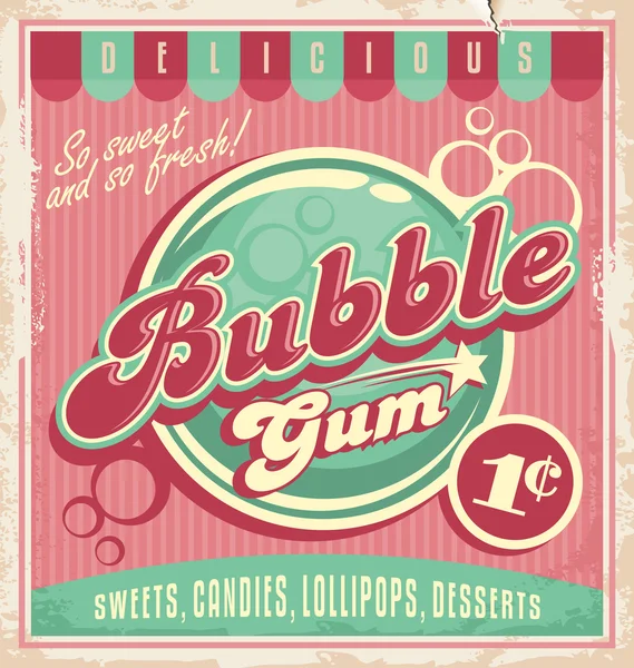 Vintage poster template for bubble gum — Stock Vector