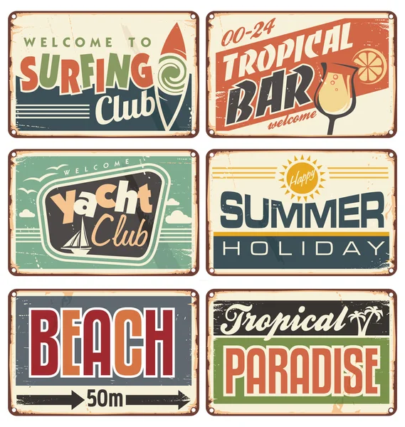 Zomer vakantie vintage teken planken collectie — Stockvector