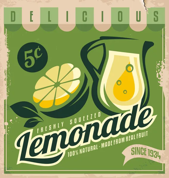 Lemonade, promotional vintage printing material for healthy food product. — Stock Vector