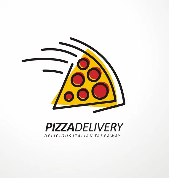 披萨店的线艺术现代标志 比萨片符号模板 比萨交付的矢量标识 — 图库矢量图片