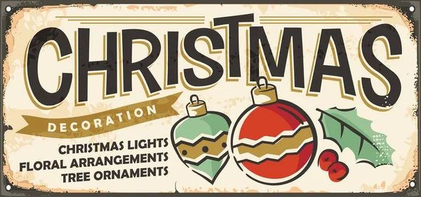 Decoração Natal Ornamentos Árvores Placa Sinal Retro Loja Anúncio Vintage — Vetor de Stock