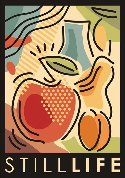 Bodegón Concepto Póster Decorativo Abstracto Decoración Artística Mural Con Frutas — Vector de stock