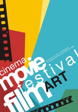 Yaratıcı tipografili film festivali için renkli bir poster fikri. Soyut harfleri ve geometrik şekilleri olan sinema broşürleri. Moda vektör sanat filmi broşürü.