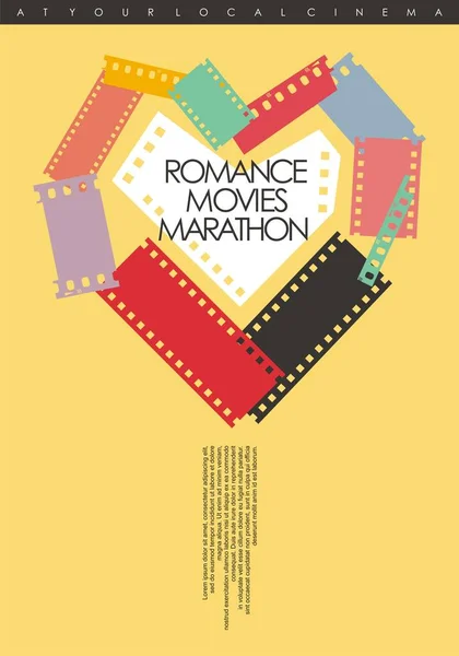 映画ストリップ作品から作られたハート型 バレンタインデー映画イベントのための創造的な芸術的なポスターコンセプト ロマンス映画マラソン抽象ベクトルバナーデザイン — ストックベクタ