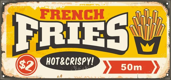 French Fries Vintage Metal Sign Fast Food Restaurant — Stock Vector