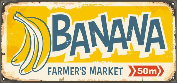 바나나는 농산물 시장을 레트로 디자인이다 유기농 빈티지 일러스트 — 스톡 벡터