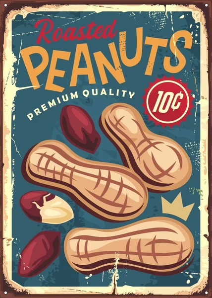 Oříšky Vintage Metal Reklamní Značka Design Šablony Plakát Retro Food — Stockový vektor