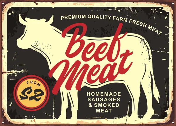 Beef Meat Vintage Metzger Schild Mit Kuhsilhouette Und Kreativem Schriftzug — Stockvektor