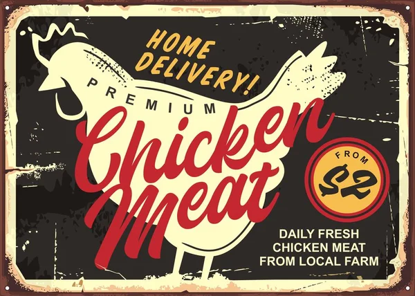 닭고기 고기는 양식점에 닭고기 실루엣 과창의 력있는 문구가 광고를 포스터 — 스톡 벡터
