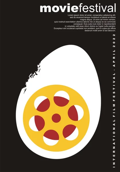 电影节的最低限度海报设计 电影节的传单模板与蛋的形状和膜的感觉符号 风格化艺术载体海报布局 — 图库矢量图片
