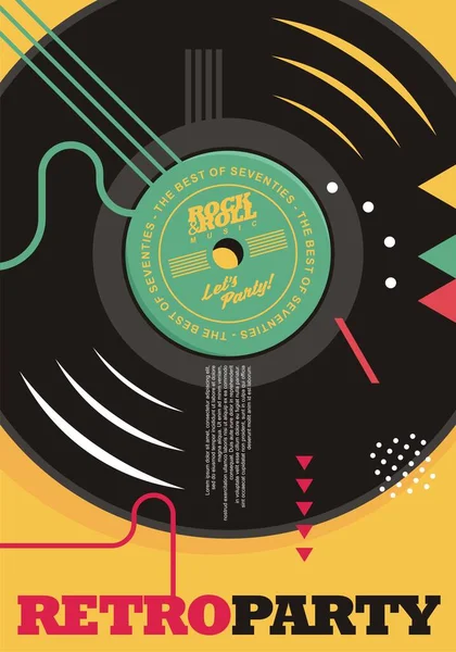 Vinyl Record Graphic Design Retro Party Poster Abstract Memphis Style — Stock Vector